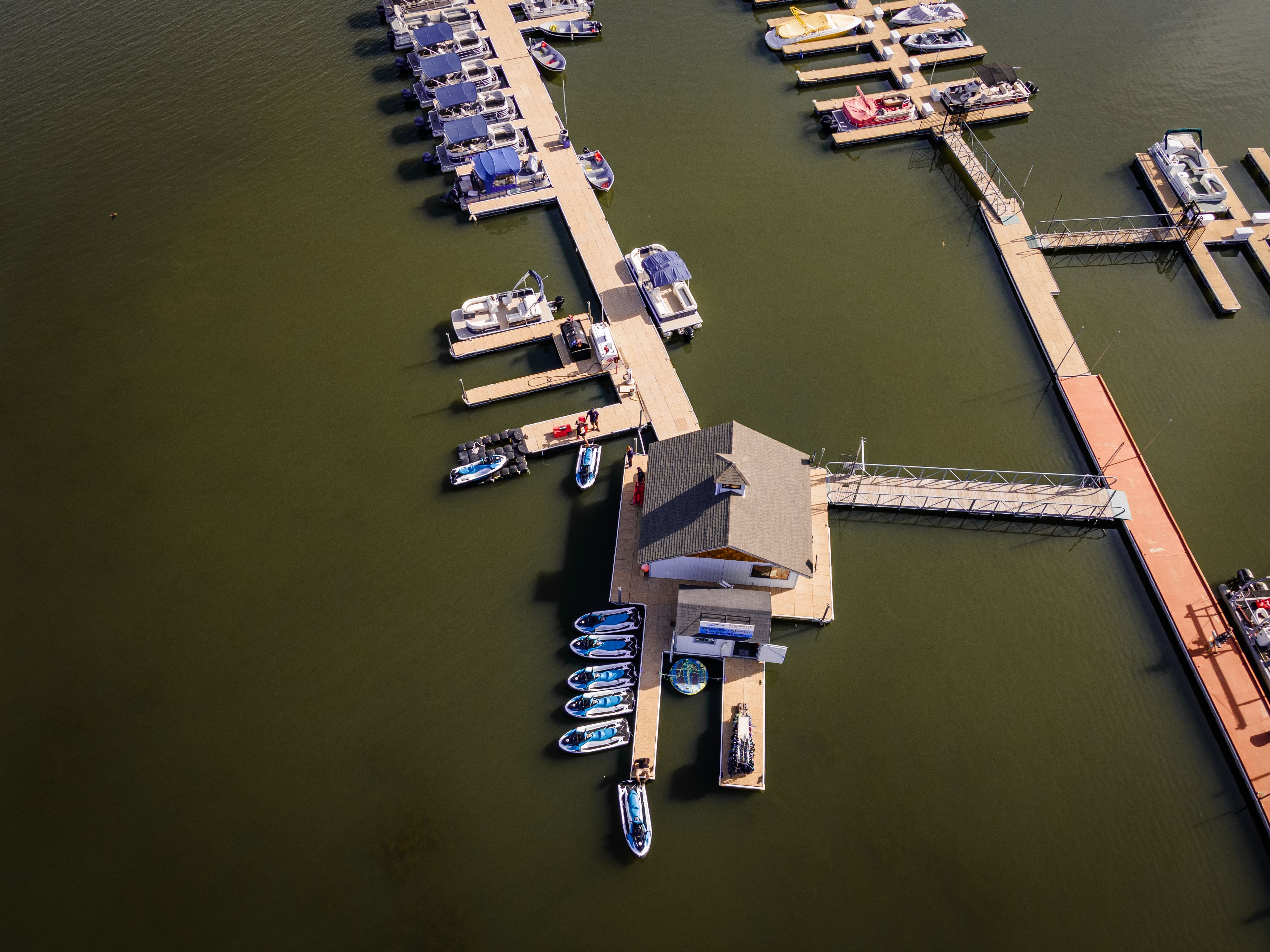Sea-Doos parked at dock